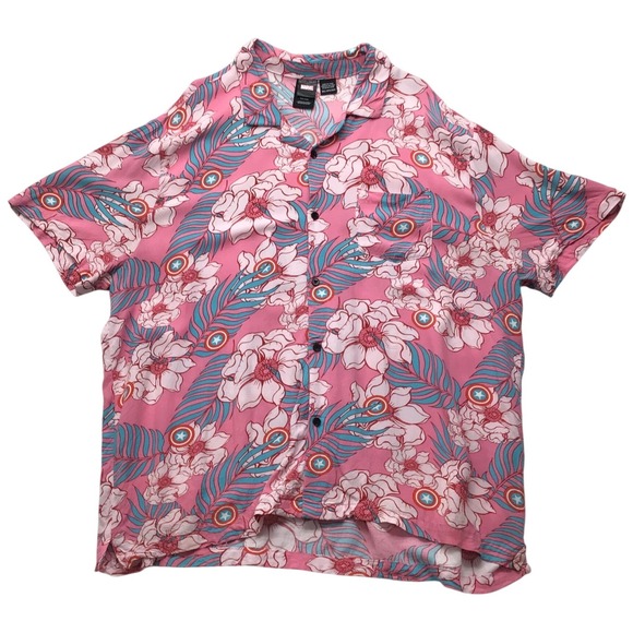 Marvel Other - Marvel Captain America‎ Hawaiian Shirt Men's 3XL Pink Floral Tropical Shields